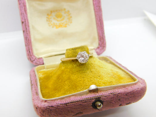 9ct Yellow Gold Diamond Paste Set Solitaire Ring Vintage 1982 Birmingham