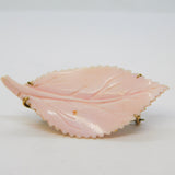 George III 9ct Yellow Gold & Angel-Skin Coral Carved Leaf Brooch Antique