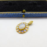 9ct Yellow Gold & Water or Jelly Opal Floral Pendant Vintage 1991 London