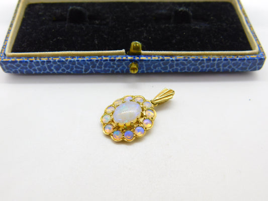 9ct Yellow Gold & Water or Jelly Opal Floral Pendant Vintage 1991 London