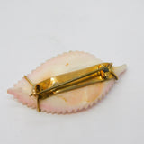 George III 9ct Yellow Gold & Angel-Skin Coral Carved Leaf Brooch Antique
