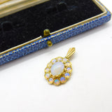 9ct Yellow Gold & Water or Jelly Opal Floral Pendant Vintage 1991 London
