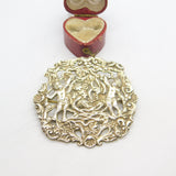 Large Edwardian Sterling Silver Cherub & Grape Vine Brooch Antique c1910