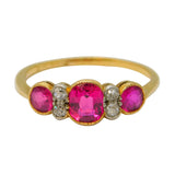 Victorian 18ct Yellow Gold, Natural Ruby & Diamond Dress Ring Antique