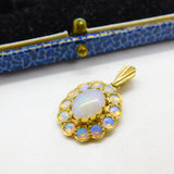 9ct Yellow Gold & Water or Jelly Opal Floral Pendant Vintage 1991 London