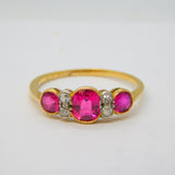 Victorian 18ct Yellow Gold, Natural Ruby & Diamond Dress Ring Antique