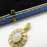 9ct Yellow Gold & Water or Jelly Opal Floral Pendant Vintage 1991 London