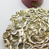 Large Edwardian Sterling Silver Cherub & Grape Vine Brooch Antique c1910