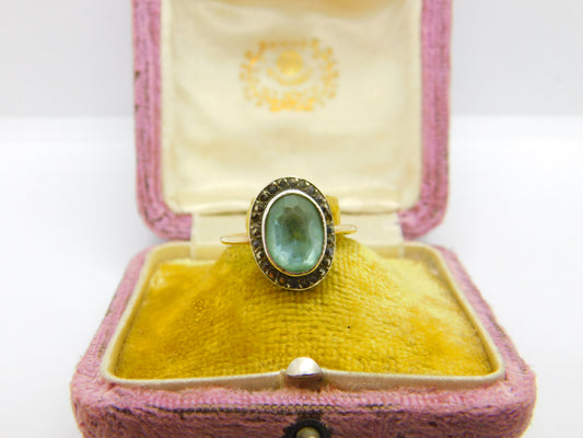 9ct Yellow Gold, Topaz & Marcasite Dress Ring Antique c1930 Art Deco