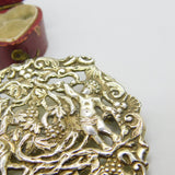 Large Edwardian Sterling Silver Cherub & Grape Vine Brooch Antique c1910