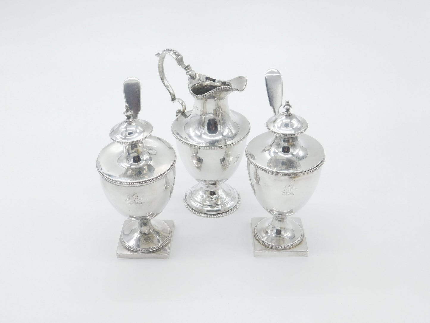 Georgian Sterling Silver Crested Dessert Set Antique 1773 London Robert Hennell