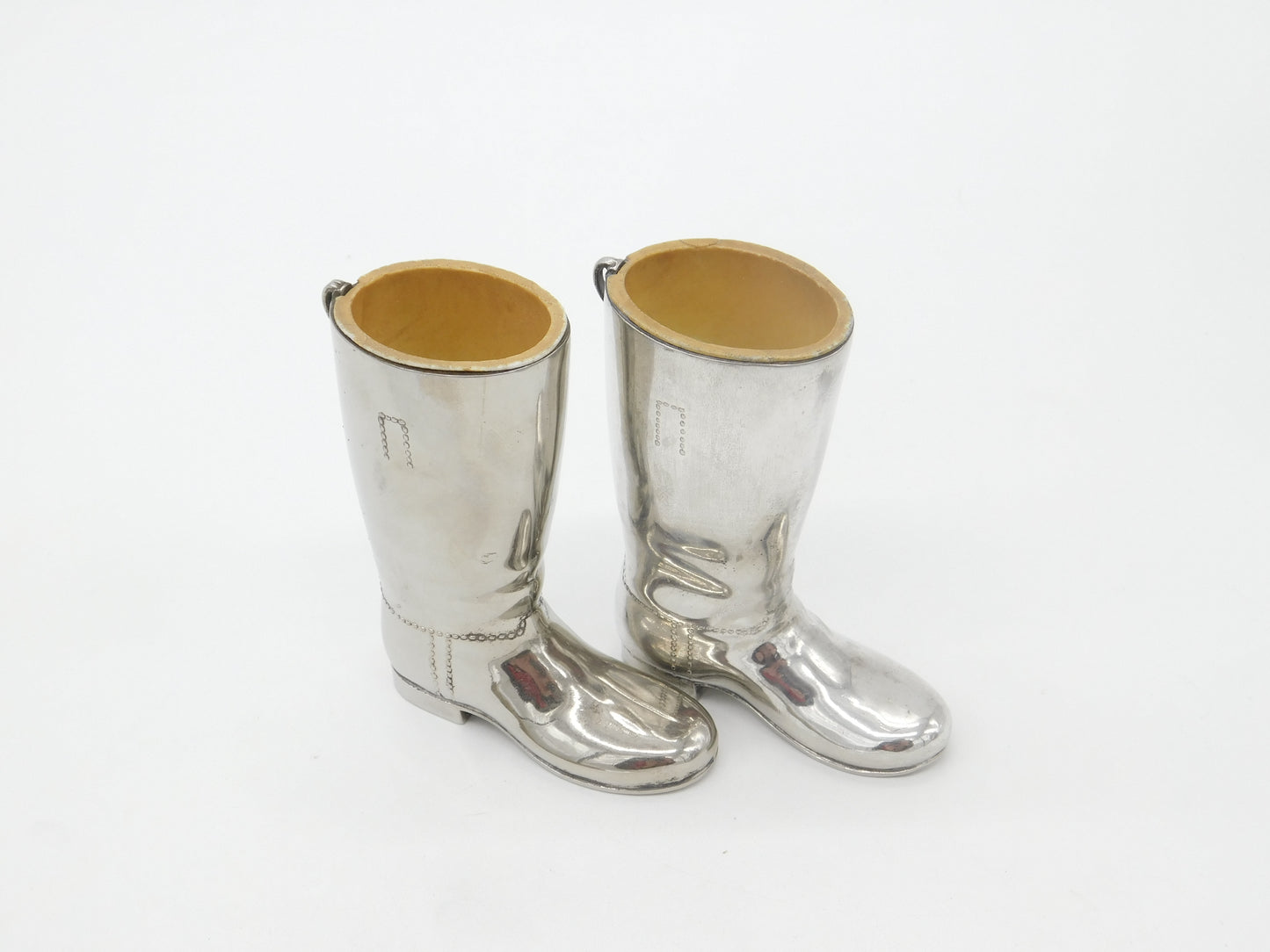 Pair of English Silver Plated Riding Boot Shot Stirrup Cups Antique c1940