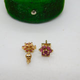Pair of 9ct Yellow Gold & Ruby Set Floral Cluster Stud Earrings Vintage c1970