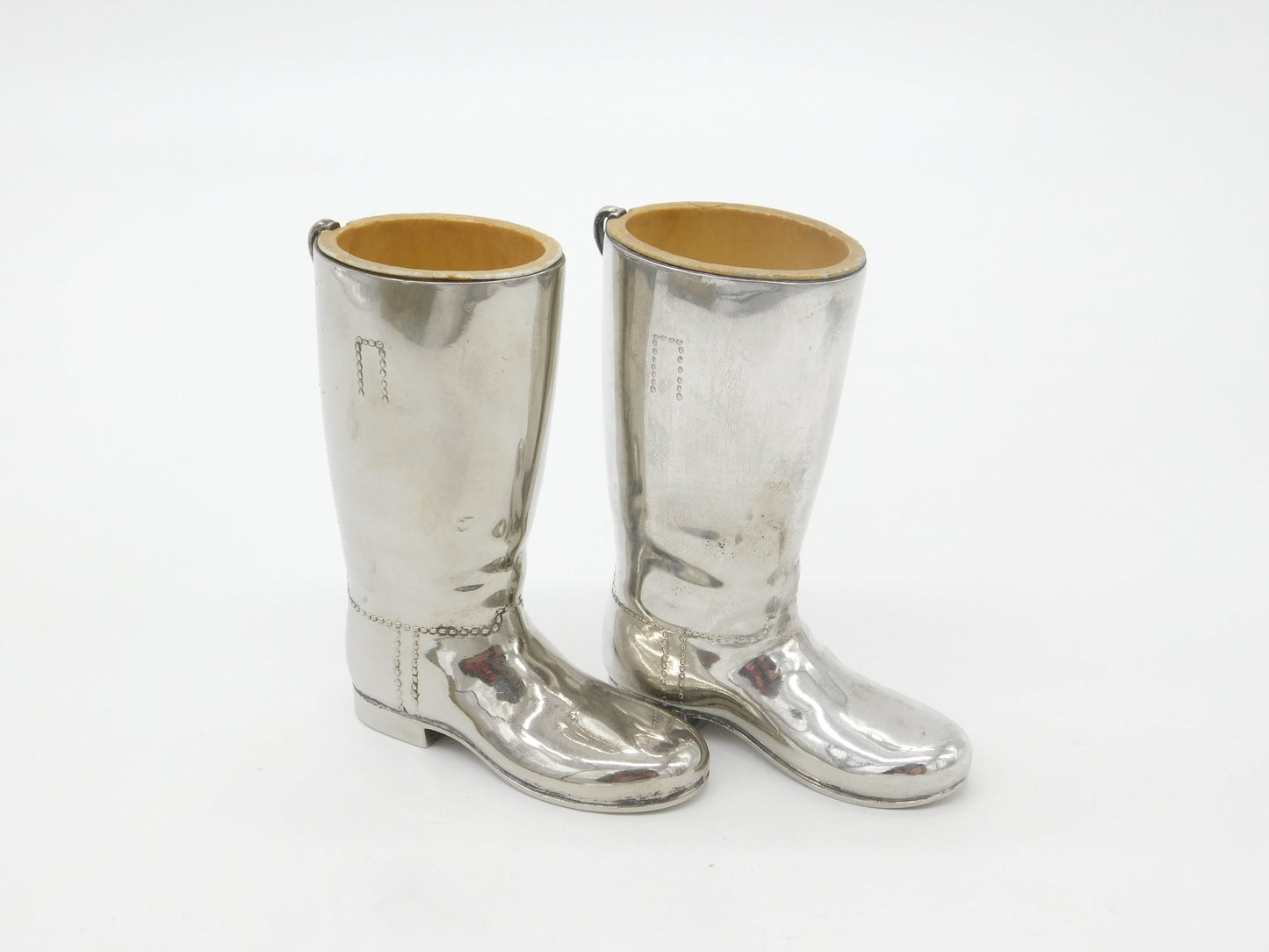 Pair of English Silver Plated Riding Boot Shot Stirrup Cups Antique c1940