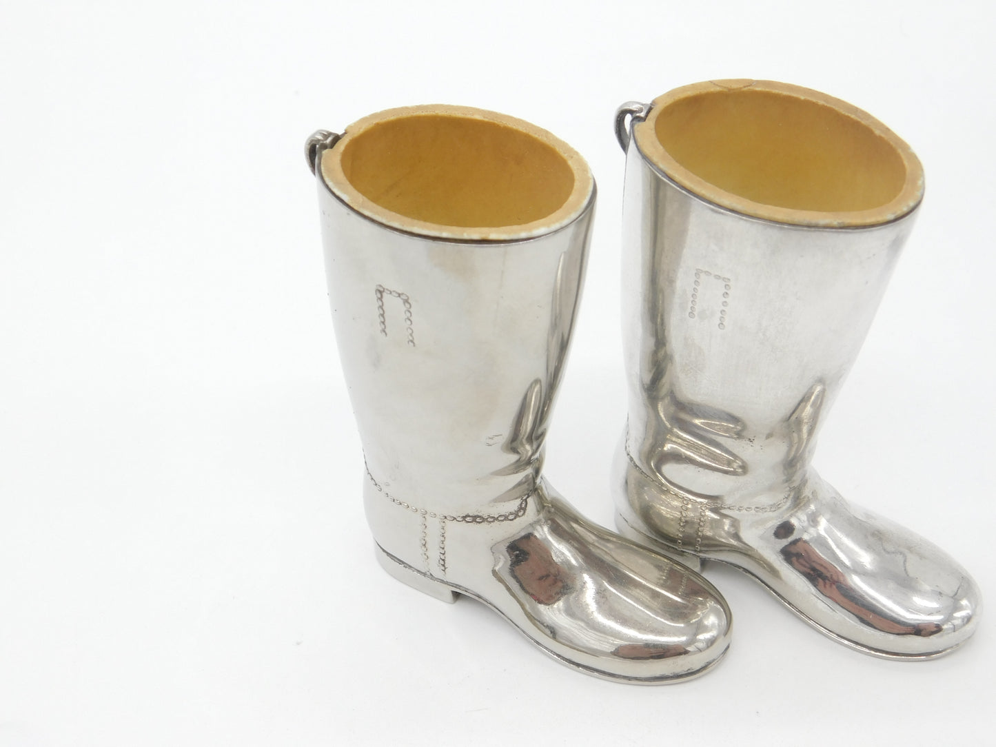 Pair of English Silver Plated Riding Boot Shot Stirrup Cups Antique c1940