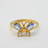 9ct Yellow Gold, Topaz & Spinel Set Butterfly Dress Ring Vintage c1990