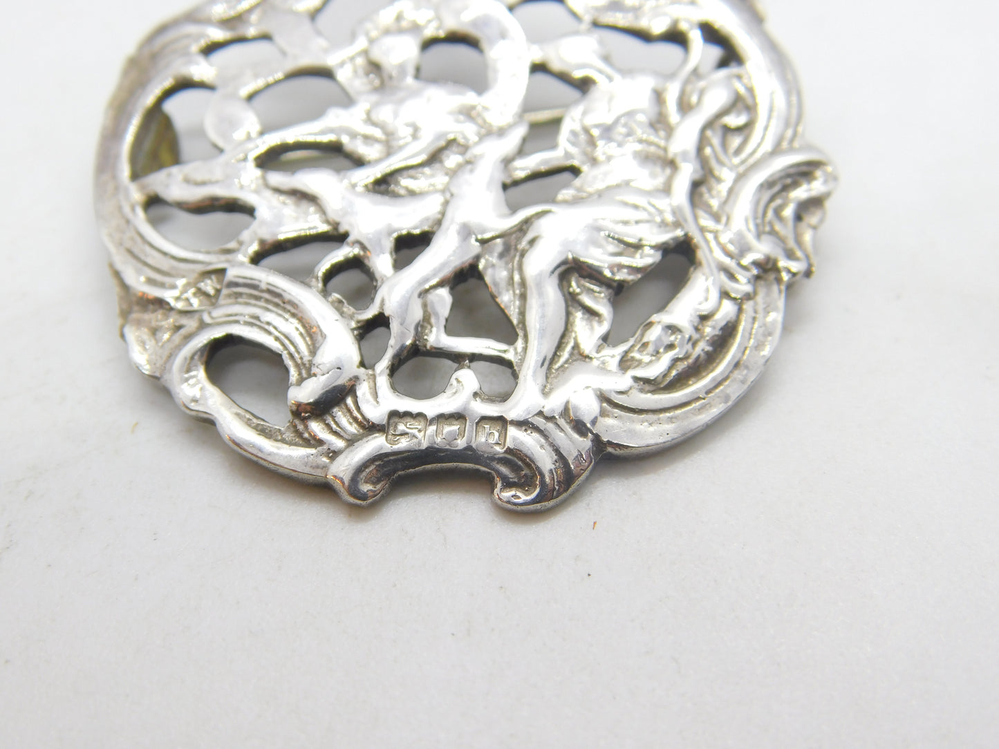 Edwardian Sterling Silver Classical Nouveau Brooch 1903 London Antique