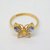 9ct Yellow Gold, Topaz & Spinel Set Butterfly Dress Ring Vintage c1990