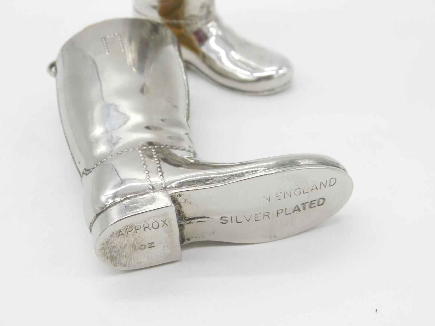 Pair of English Silver Plated Riding Boot Shot Stirrup Cups Antique c1940