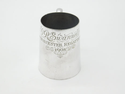 Edwardian Silver Plated 'Worcester Regatta 1908' Rowing Tankard Trophy Antique