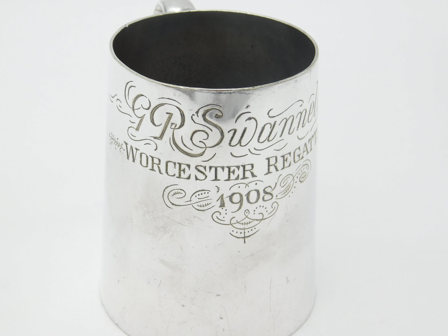 Edwardian Silver Plated 'Worcester Regatta 1908' Rowing Tankard Trophy Antique