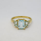 9ct Yellow Gold, Aquamarine & Diamond Engagement Ring Vintage Sheffield