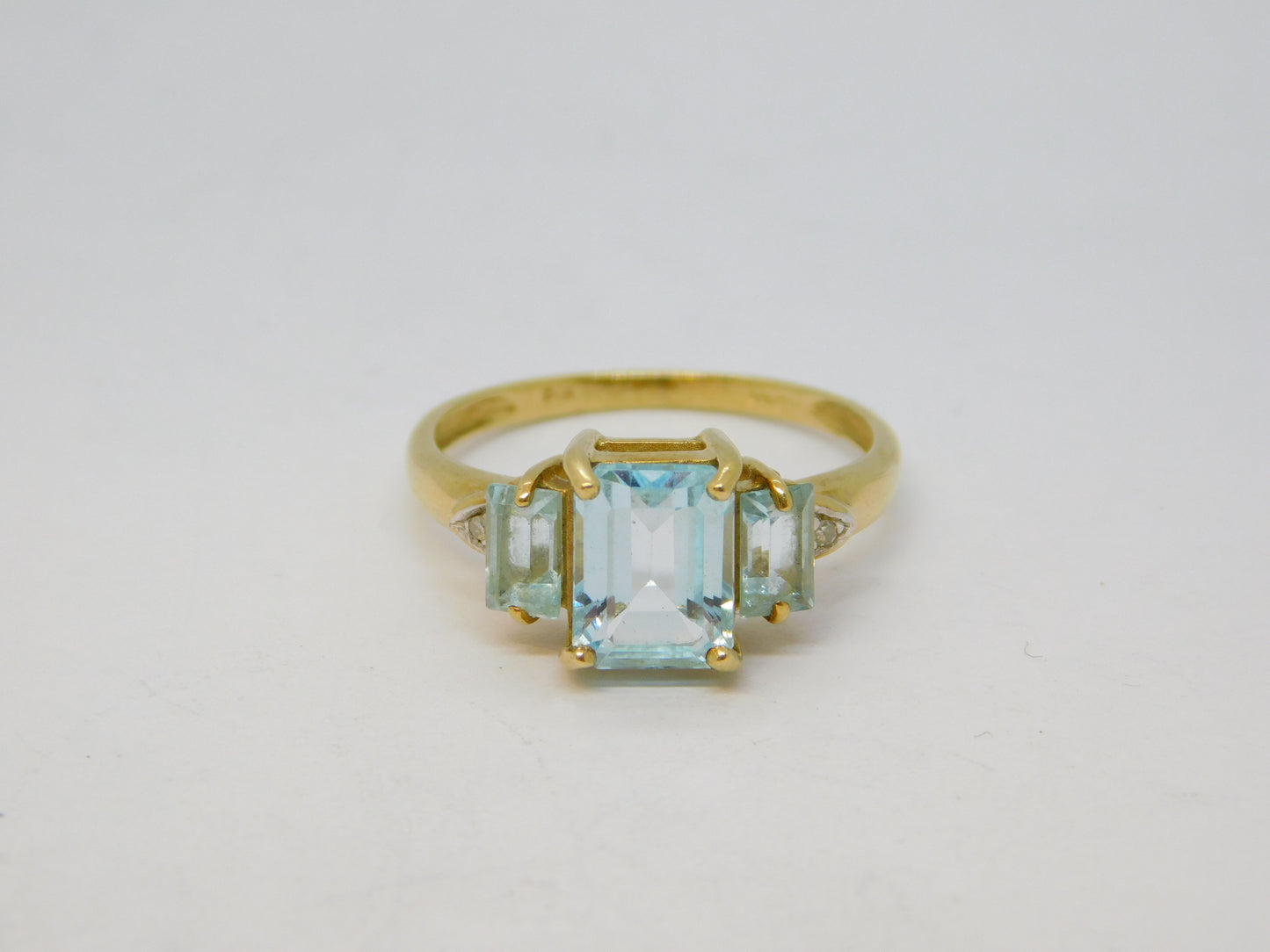 9ct Yellow Gold, Aquamarine & Diamond Engagement Ring Vintage Sheffield