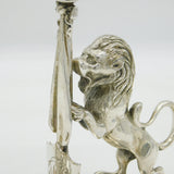 Victorian Cast Pair of Silver Plated Heraldic Lion Candlesticks Antique London