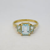 9ct Yellow Gold, Aquamarine & Diamond Engagement Ring Vintage Sheffield