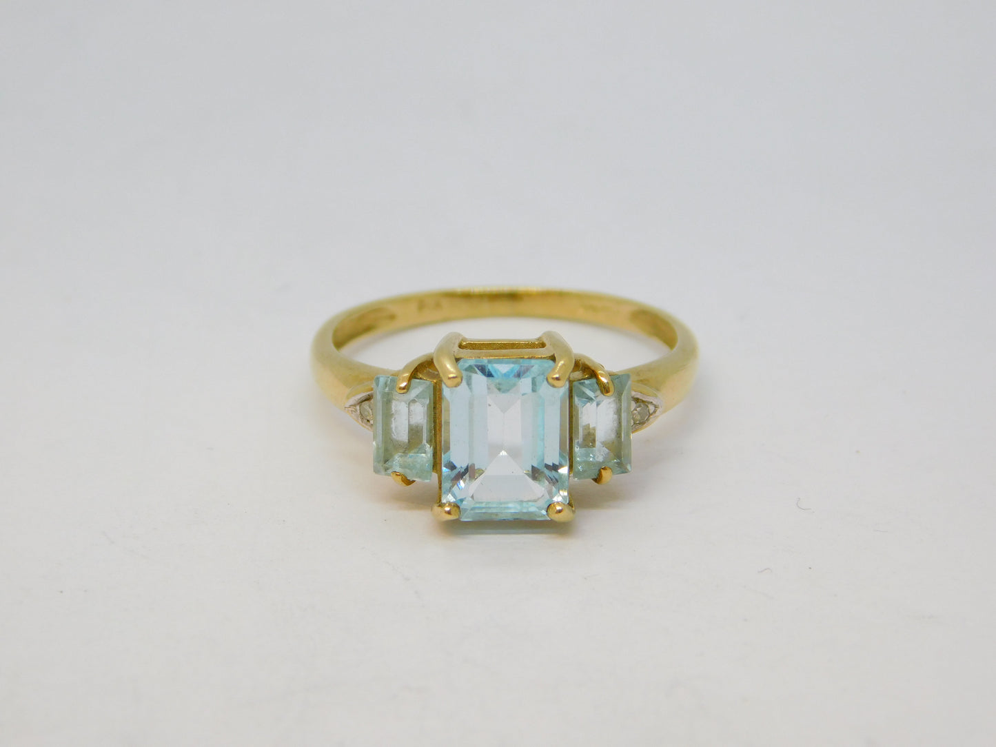 9ct Yellow Gold, Aquamarine & Diamond Engagement Ring Vintage Sheffield