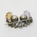 Victorian Sterling Silver, Amethyst & Citrine Thistle Form Brooch Antique
