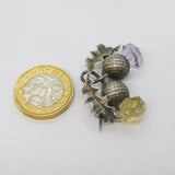 Victorian Sterling Silver, Amethyst & Citrine Thistle Form Brooch Antique