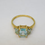 9ct Yellow Gold, Aquamarine & Diamond Engagement Ring Vintage Sheffield