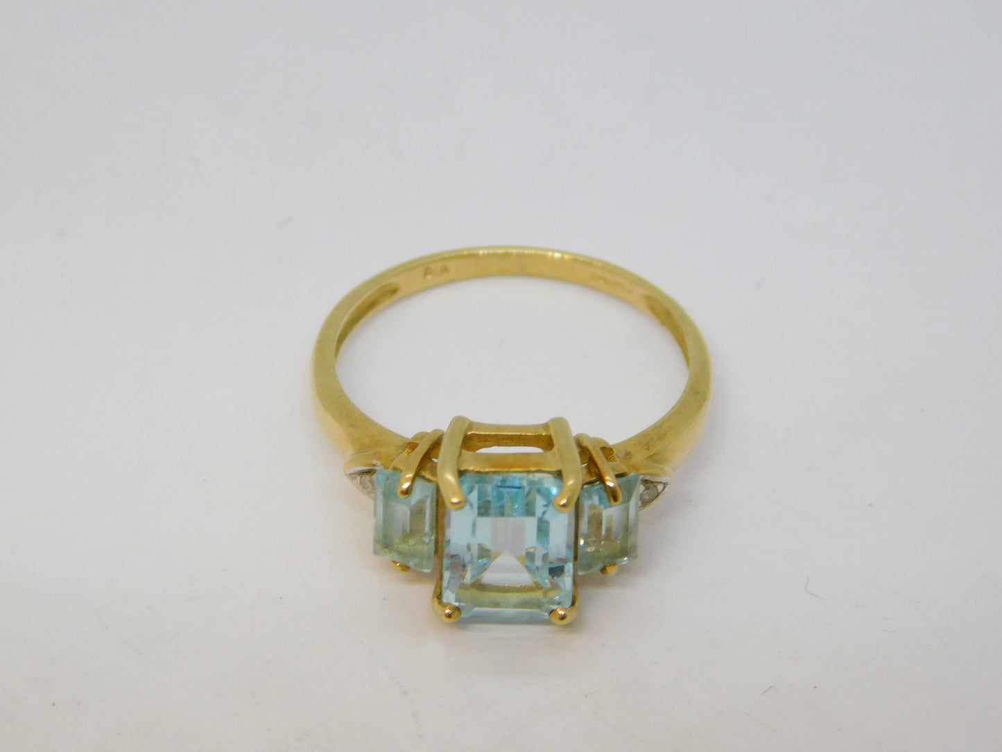 9ct Yellow Gold, Aquamarine & Diamond Engagement Ring Vintage Sheffield