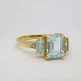 9ct Yellow Gold, Aquamarine & Diamond Engagement Ring Vintage Sheffield