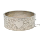 Art Deco Sterling Silver Sweetheart Pattern Cuff Bangle Antique 1941 Chester