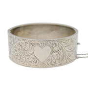 Art Deco Sterling Silver Sweetheart Pattern Cuff Bangle Antique 1941 Chester