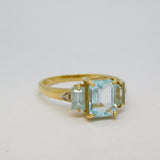 9ct Yellow Gold, Aquamarine & Diamond Engagement Ring Vintage Sheffield