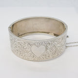 Art Deco Sterling Silver Sweetheart Pattern Cuff Bangle Antique 1941 Chester