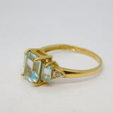 9ct Yellow Gold, Aquamarine & Diamond Engagement Ring Vintage Sheffield