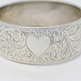 Art Deco Sterling Silver Sweetheart Pattern Cuff Bangle Antique 1941 Chester