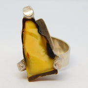 Large Sterling Silver & Baltic Amber Specimen Set Statement Ring Vintage c1980