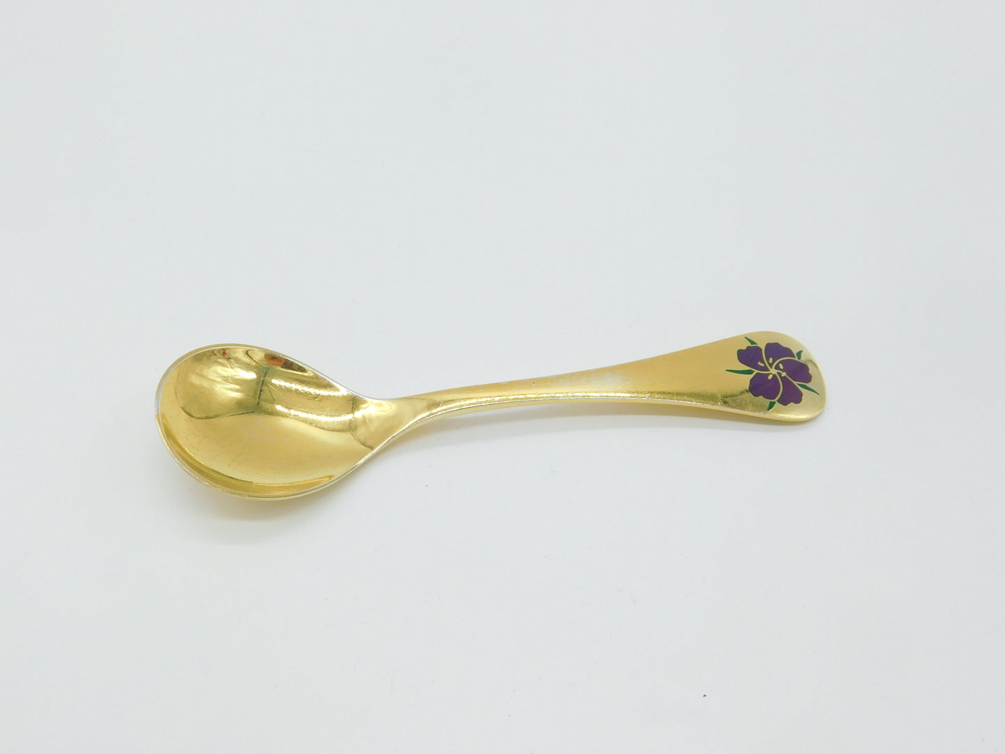 Georg Jensen Sterling Silver Gilt Enamel Rose Large Caddy Spoon Vintage 1974