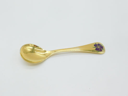 Georg Jensen Sterling Silver Gilt Enamel Rose Large Caddy Spoon Vintage 1974