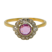 Victorian 18ct Gold, 0.5ct Pink Sapphire & Diamond Engagement Ring Antique