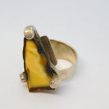 Large Sterling Silver & Baltic Amber Specimen Set Statement Ring Vintage c1980