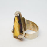 Large Sterling Silver & Baltic Amber Specimen Set Statement Ring Vintage c1980