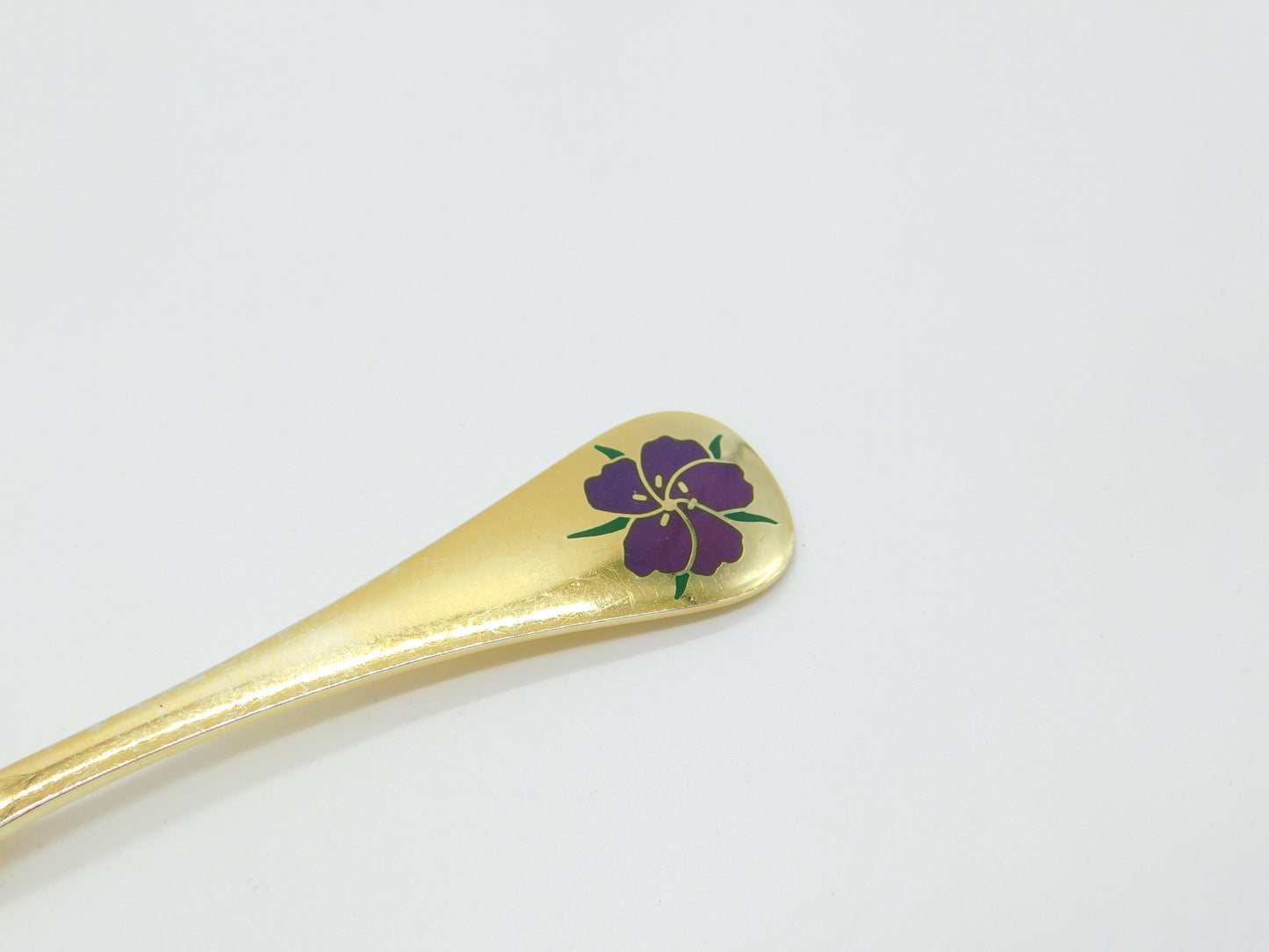 Georg Jensen Sterling Silver Gilt Enamel Rose Large Caddy Spoon Vintage 1974