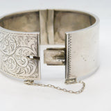 Art Deco Sterling Silver Sweetheart Pattern Cuff Bangle Antique 1941 Chester