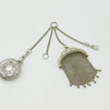 Art Deco Sterling Silver Ladies Chatelaine with Compact & Purse c1920 Antique